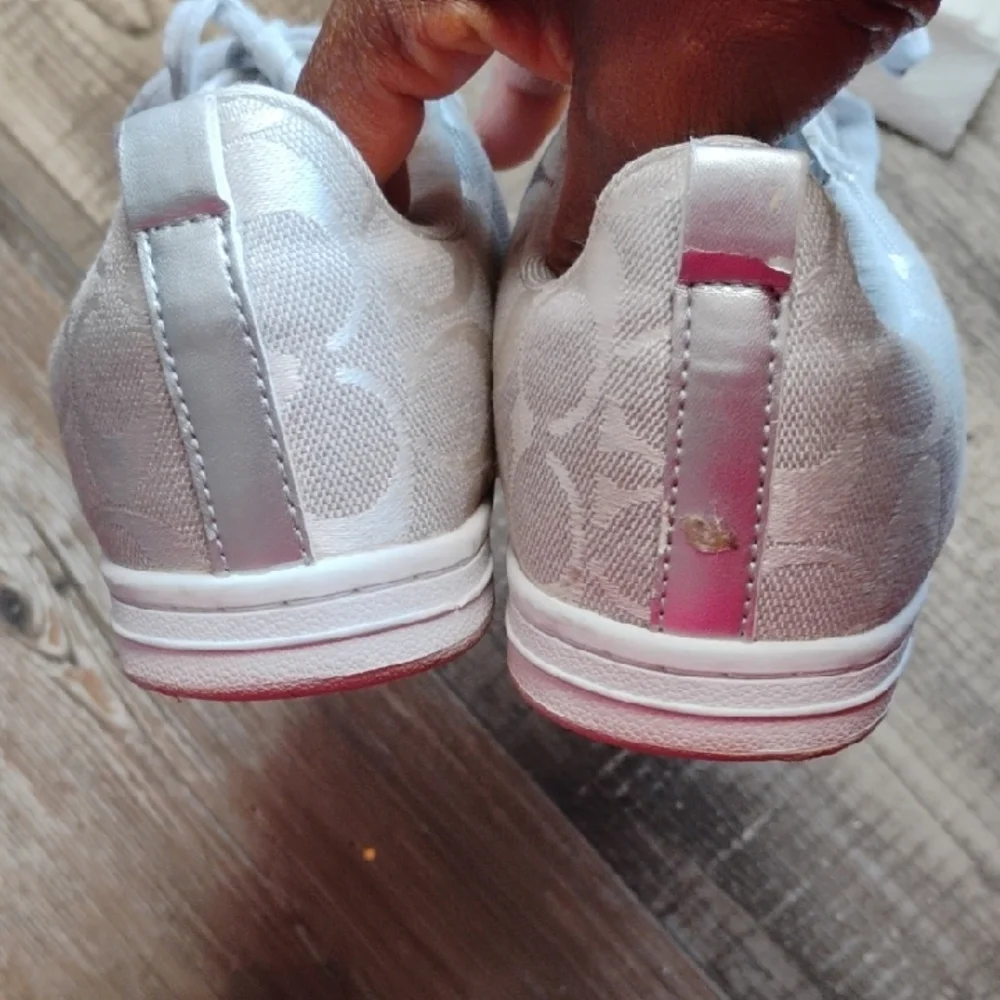 Coach Silver and White Patterned Sneakers, Casual, Size 7.5